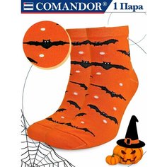 Носки COMANDOR оранжевый с принтом Летучая мышь Хэллоуин из хлопка, размер 27, размер 27, оранжевый