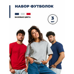 Футболка комплект 3 шт, размер L, серый, темно-синий, темно-красный OMG Apparel