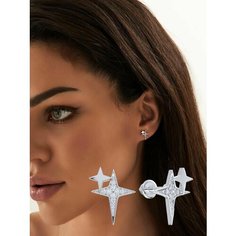 Серьги пусеты SKAZKA Natali Romanovoi, серебро, 925 проба, родирование, фианит, , серебристый