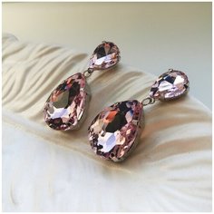 Серьги ( Verba ), кристалл, размер 40 мм, розовый/серебристый
