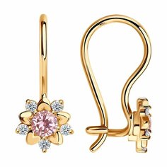 Серьги Diamant online, красное золото, 585 проба, фианит, длина 1.9 см, , розовый