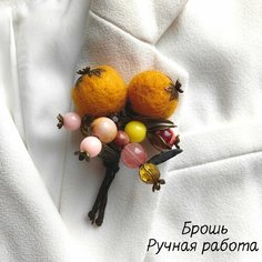 Брошь, 1 шт., оранжевый, бежевый Нет бренда