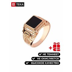 Кольцо TEKA, оникс, размер 19, розовое золото