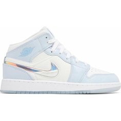 Кроссовки NIKE Air Jordan 1 Mid SE GS Glitter Swoosh, полнота D, размер 36, голубой