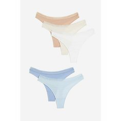 Трусы H&M, комплект из 5 шт., размер L, голубой, бежевый, белый