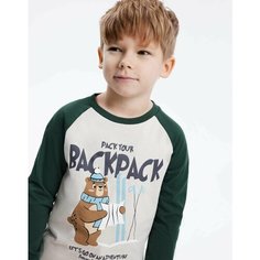 Лонгслив Gloria Jeans, размер 4-6л/110-116, молочный/хаки