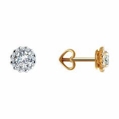 Серьги пусеты Diamant, красное золото, 585 проба, фианит, размер 6 мм, , бесцветный