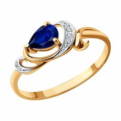 Кольцо Diamant online, красное золото, 585 проба, бриллиант, сапфир, размер 17, темно-синий