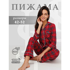 Пижама HOME STYLE, размер 52, красная клетка