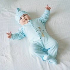 Комбинезон ALARYSPEOPLE для новорожденных и детей до 1 года "Звездочки" с принтом, закрытая стопа, размер 50, голубой (с принтом)