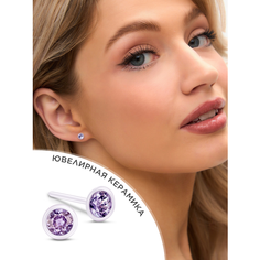 Серьги пусеты Noima, фианит, керамика, размер 5 мм, фиолетовый