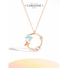 Колье Caroline Jewelry, кристалл, лунный камень, длина 45 см, золотой