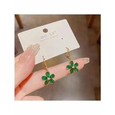 Серьги, жемчуг имитация, изумруд синтетический, золотой, зеленый be Self True Jewel