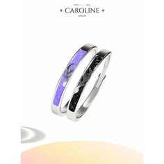 Кольцо наборное Caroline Jewelry, эмаль, кристалл, безразмерное, серебряный, черный, фиолетовый