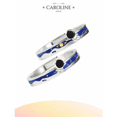 Кольцо Caroline Jewelry, эмаль, кристалл, безразмерное, серебряный, синий