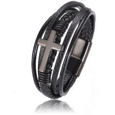 Плетеный браслет Sharks Jewelry, размер 23 см, черный