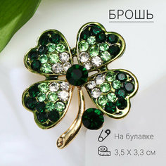 Брошь Queen Fair, эмаль, стразы, 1 шт., золотой, белый, зеленый