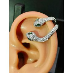 Серьги каффы, фианит, размер 12 мм, серый, бесцветный, бежевый, белый, серебряный Reniva