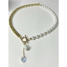 Колье, металл, жемчуг имитация, искусственный камень, длина 40 см, золото Нет бренда