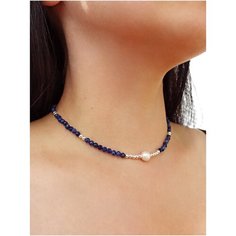 Чокер JEWELRY A VENTO, лазурит, жемчуг пресноводный культивированный, длина 38 см, синий/серебристый