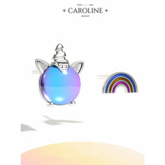 Серьги пусеты Caroline Jewelry, лунный камень, акрил, размер 7 мм, голубой