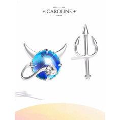 Серьги пусеты Caroline Jewelry, лунный камень, акрил, размер 8 мм, серебряный
