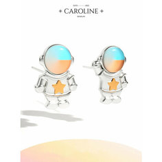 Серьги пусеты Caroline Jewelry, лунный камень, акрил, размер 10 мм, мультиколор