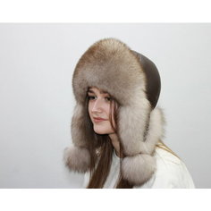 Шапка ушанка Мария из меха песца для женщин, размер 57, бежевый