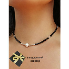 Чокер JEWELRY A VENTO, агат, жемчуг пресноводный, длина 45 см, черный/серебристый
