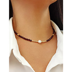 Колье JEWELRY A VENTO, жемчуг пресноводный культивированный, жемчуг барочный, жемчуг культивированный, гранат, жемчуг пресноводный, гематит, длина 38 см, гранатовый
