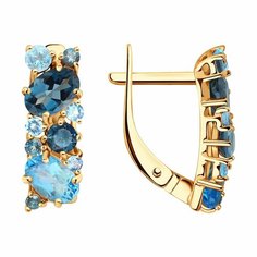 Серьги Diamant online, красное золото, 585 проба, топаз, Лондон топаз, фианит, длина 1.6 см, , голубой