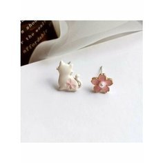 Серьги пусеты, непарные, керамика, эмаль, розовый, белый be Self True Jewel