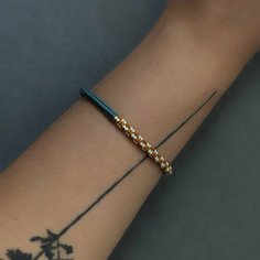 Плетеный браслет, бисер, 1 шт., размер 17 см, горчичный, цвет морской волны Нет бренда