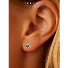 Серьги пусеты ПЕРСОНА, серебро, 925 проба, родирование, кристаллы Swarovski, размер 4 мм, длина 1.2 см, , синий