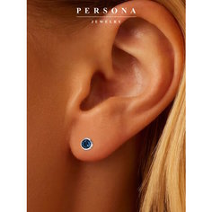 Серьги пусеты ПЕРСОНА, серебро, 925 проба, родирование, кристаллы Swarovski, размер 4 мм, длина 1.2 см, , синий