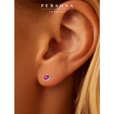 Серьги пусеты ПЕРСОНА, серебро, 925 проба, родирование, кристаллы Swarovski, размер 4 мм, длина 1.2 см, , красный