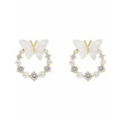 Серьги пусеты, фианит, жемчуг имитация, белый, золотой be Self True Jewel