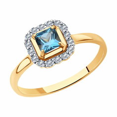 Кольцо Diamant online, красное золото, 585 проба, Лондон топаз, фианит, размер 17, голубой