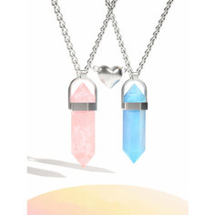 Колье Caroline Jewelry, кристалл, длина 51 см, серебряный, розовый, голубой