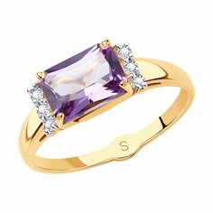 Кольцо Diamant online, красное золото, 585 проба, аметист, фианит, размер 17, ширина 6 мм, фиолетовый