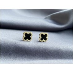 Серьги пусеты Ulanskaya Jewelry, керамика, размер 9 мм, золотой, черный