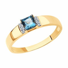 Кольцо Diamant online, красное золото, 585 проба, Лондон топаз, фианит, размер 16.5, голубой