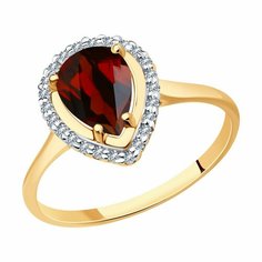 Кольцо Diamant online, красное золото, 585 проба, гранат, фианит, размер 19, красный