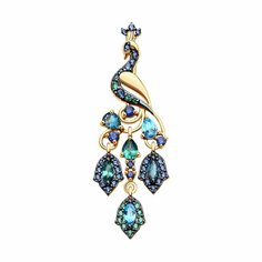 Подвеска Diamant online, красное золото, 585 проба, фианит, топаз, сапфир синтетический, турмалин, размер 4.1 см., микс