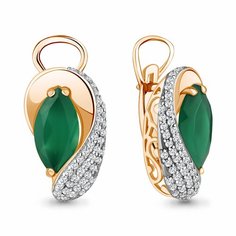 Серьги Diamant online, серебро, 925 проба, золочение, фианит, агат, длина 1.8 см, , бирюзовый