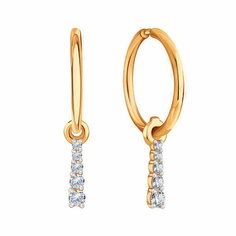 Серьги трансформеры, конго Diamant online, красное золото, 585 проба, фианит, размер 11 мм, , прозрачный