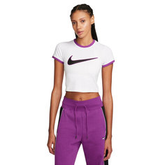 Футболка спортивная NIKE Cropped , размер S, белый/фиолетовый