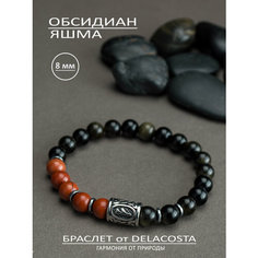 Браслет DELACOSTA, обсидиан, яшма, 1 шт., размер 21 см, черный, оранжевый