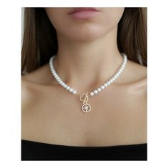 Колье BLV Jewerly, фианит, жемчуг имитация, длина 42 см, жемчужный/золотистый