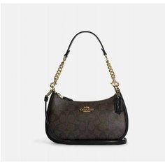 Сумка купол Coach, фактура гладкая, коричневый, черный